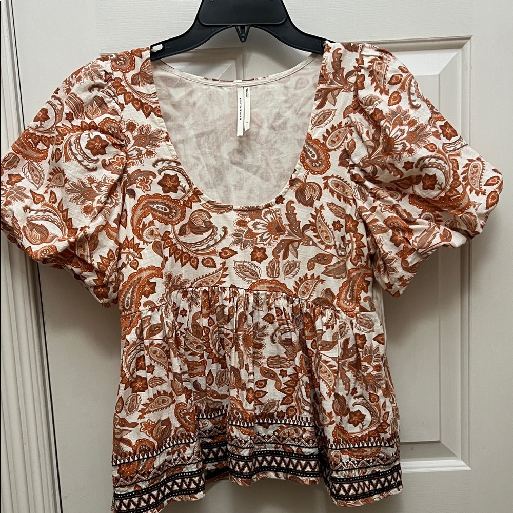 Anthropologie Puff-Sleeve Paisley Top M - Picture 6 of 10